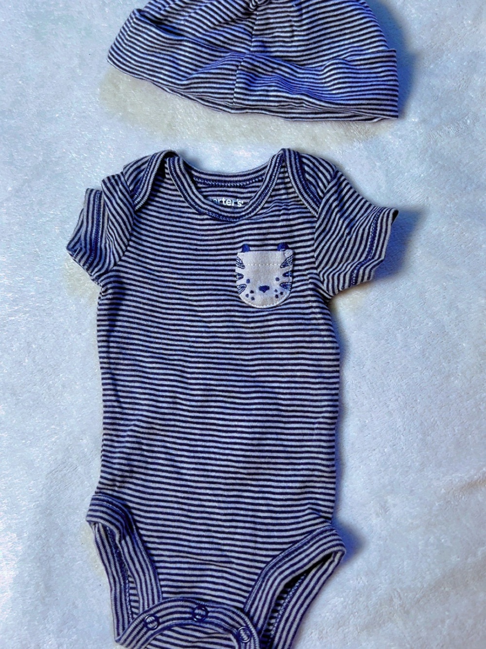 Carter's Navy and White Striped Baby One-Piece with Matching Hat
